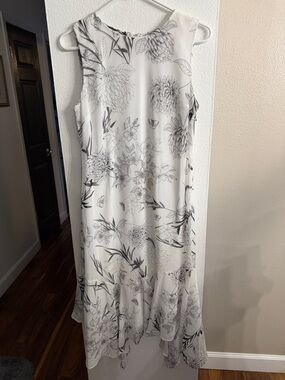 Calvin Klein White High-Low Floral Dress with Black Print